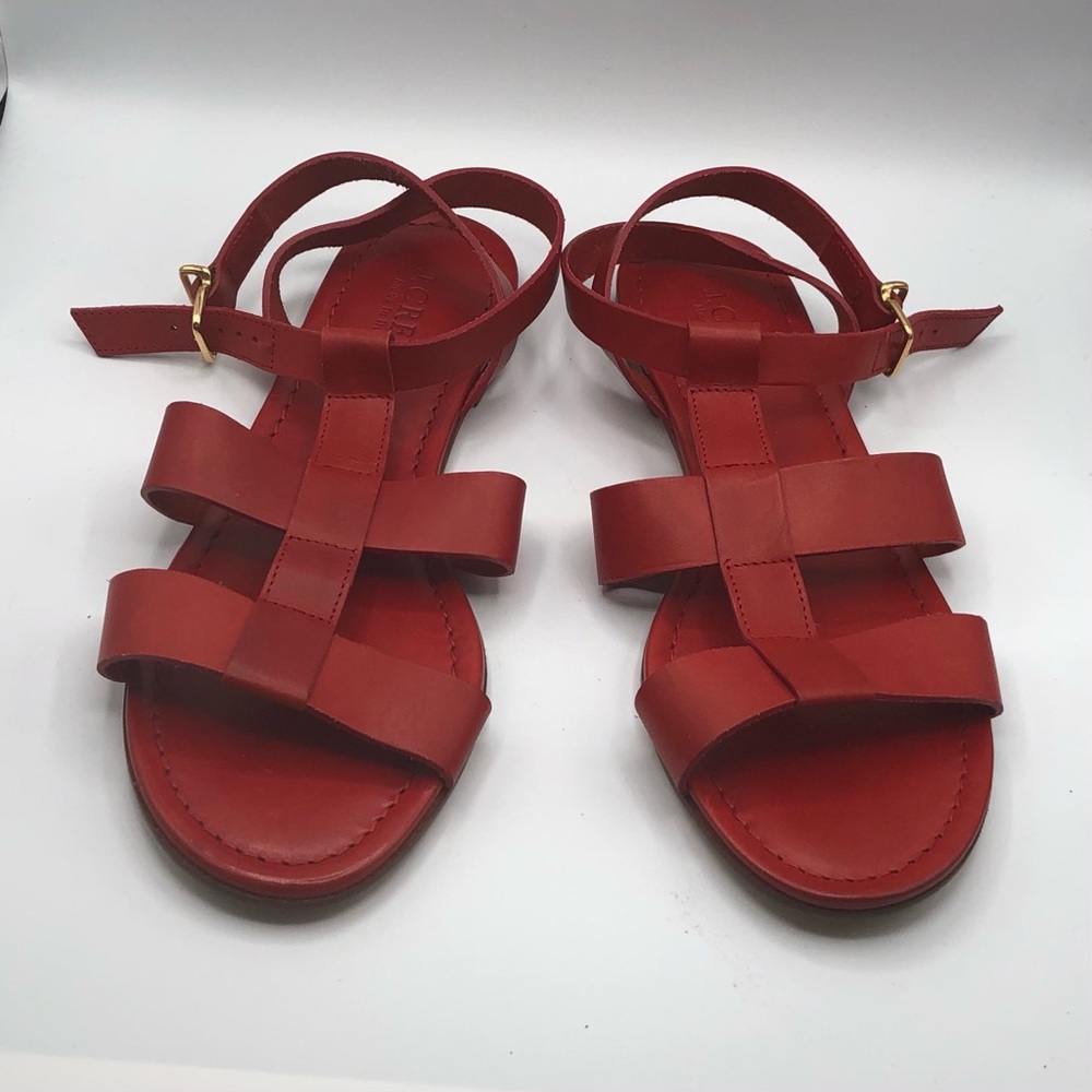 J CREW RED OLYMPIA LEATHER SANDALS